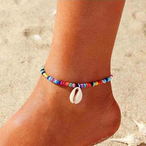 New Anklet for Women Shell Sequins Beads Geometric Bracelet Charm Bohemian Ankle Bracelet Boho Foot Summer Jewelry