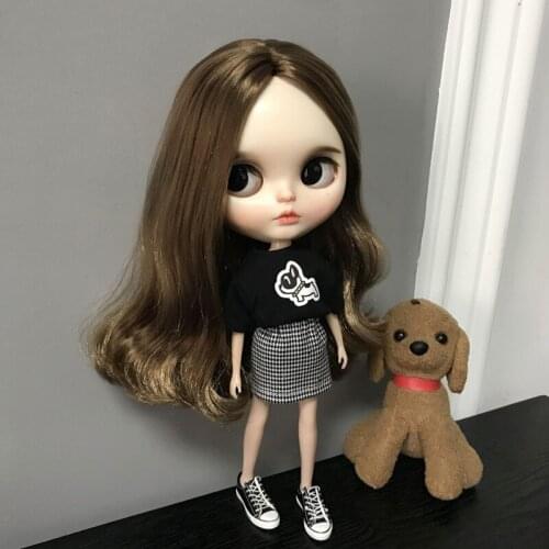 1pcs Blyth Doll Clothes Black T-shirt, Plaid Skirt for Blyth , Azone OB24 OB23 1/6 doll accessories