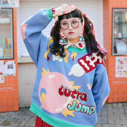 2021 Autumn Winter Thick Warm Cashmere Sweater Women PlayFul Funny Knitted Pullovers Jacquard Jumper Top Casual Knitwear