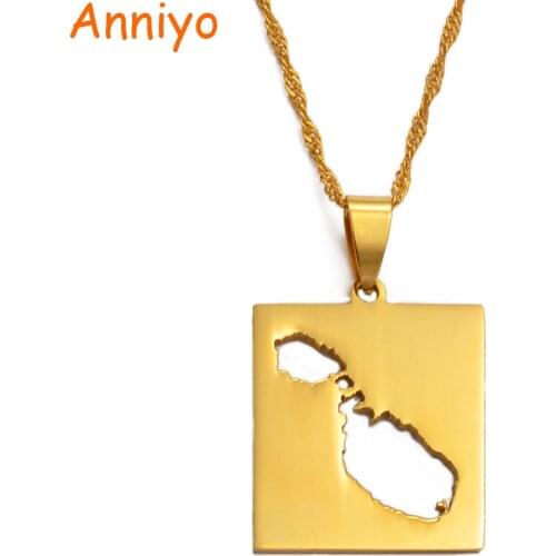 Anniyoc Malta Map Pendant & Necklaces for Women Gold Color Charm Maps Jewelry Maltese Patriotic Best Gifts #017621