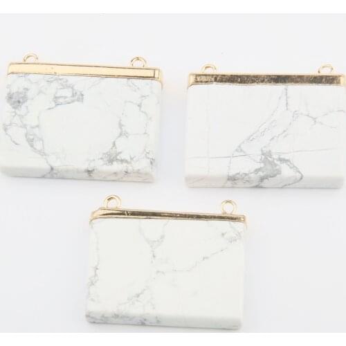 Natural Stone White Turquoisee Pendant irregular Shape Double Hole Connector for Jewelry Making DIY Necklace Bracelet Accessorie