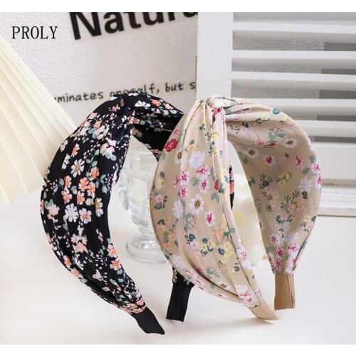 PROLY New Fashion Women Headband Wide Side Cross Knot Flower Hairband Fresh Color Bohemia Turban Hair Accessories
