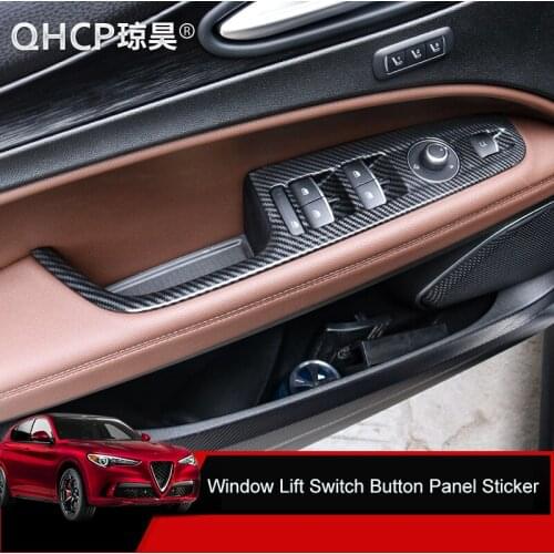 QHCP 4Pcs Car Door Window Lift Switch Button Panel Frame Cover Stickers Decoration ABS Carbon Fiber Style For Alfa Romeo Stelvio