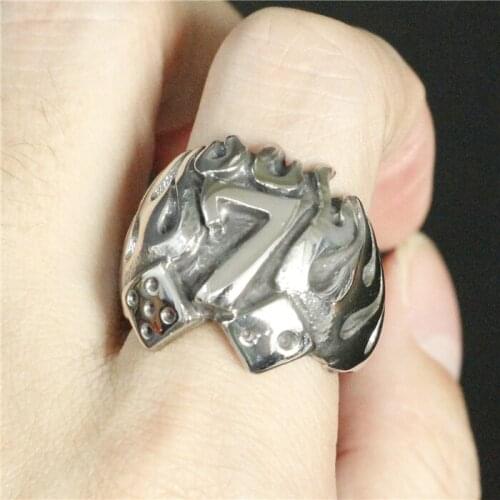 Size 7-13 Cool Fashion Polishing Flame Dice Number 7 Biker Ring 316L Stainless Steel Women Mens Special Number 7 Ring