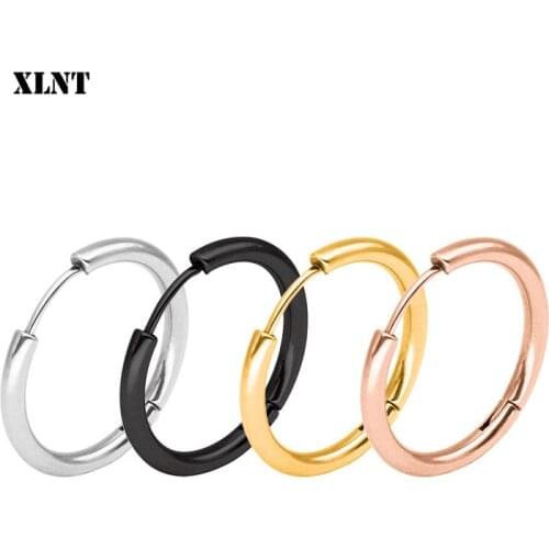XLNT 1 Pair Small Hoop Earrings Stainless Steel Circle Round Huggie Hoop Earrings for Women Men Ear Ring Ear Bone Buckle