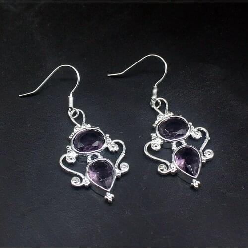 Gemstonefactory Big Promotion Single Unique 925 Silver Genuine Amethyst Dangle Drop Earrings Jewelry for Women Mom 20213717