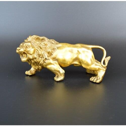 Sculpture Carving Lions Bronze gold Fierce Wild Animals Figure Lions Statue