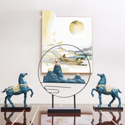 Modern Resin Landscape Horse Figurines Crafts Home Livingroom Table Furnishing Decoration Hotel Office Desktop Ornaments Artwork