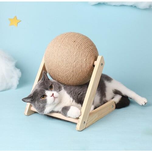 Three-dimensional Wooden Pet Cat Catching Ball Sisal Rope Ball Pet Interactive Toy Cat Grinding Claw Catcher Climbing Frame Cat