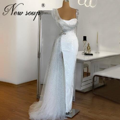 Turkish Evening Dress For Weddings New Arrival 2021 Couture Dubai White Beaded Prom Dresses Celebrity Party Gowns Robe de Soiree