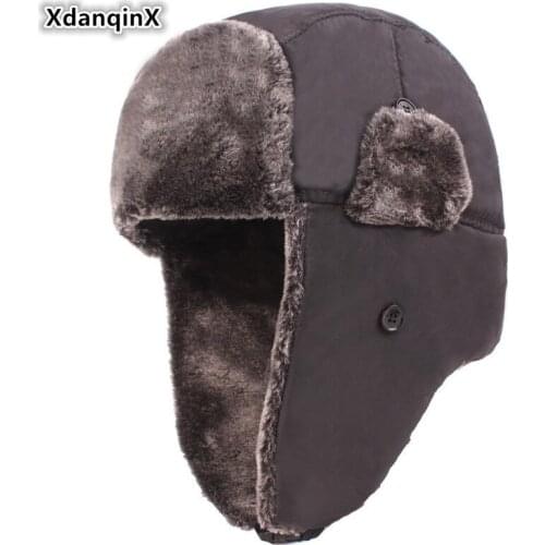 XdanqinX Earmuffs Caps Mens Warm Bomber Hats Thicker Plus Velvet Women Winter Hat Dad Hat Windproof Thermal Ski Cap Couple Hat