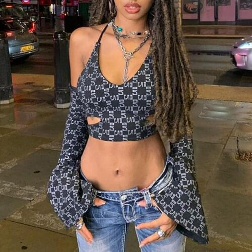 SEASONS Fashion Sexy Short T-Shirt Printed Halter Neck Tie Top For Women Street Leisure Vacation Party Night Club 2021 ASTS83882