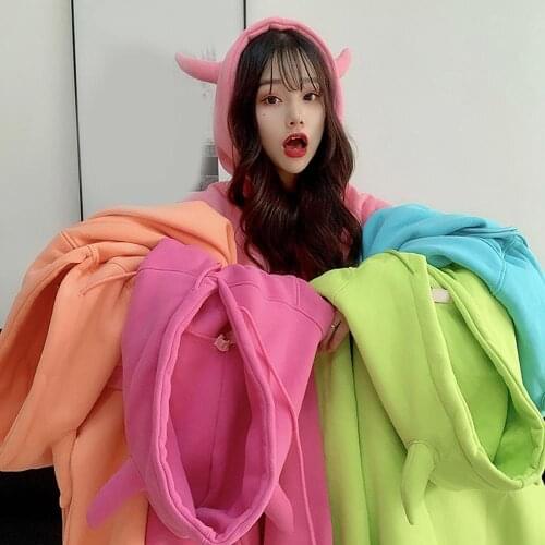 Women Sweatshirts Oversize Hoodie Women Fashion Harajuku Autumn Winter Long Sleeve Hoodie Cute Ox Horn Hood Oversize Sweatshirt