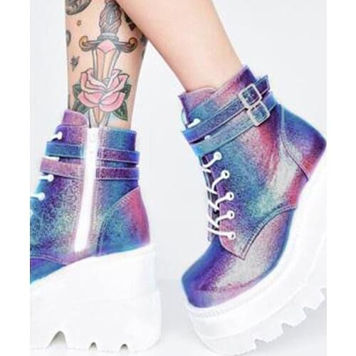 Women Boots Lace Up Flat Biker Combat Boots Shoes Buckle Women boots Women Martin Boots