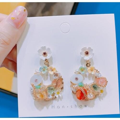 Womens Flower Earrings Long Pendant Acrylic Flower Earrings Tassel Earrings Sweet Sexy Womens Earrings Ear Jewelry