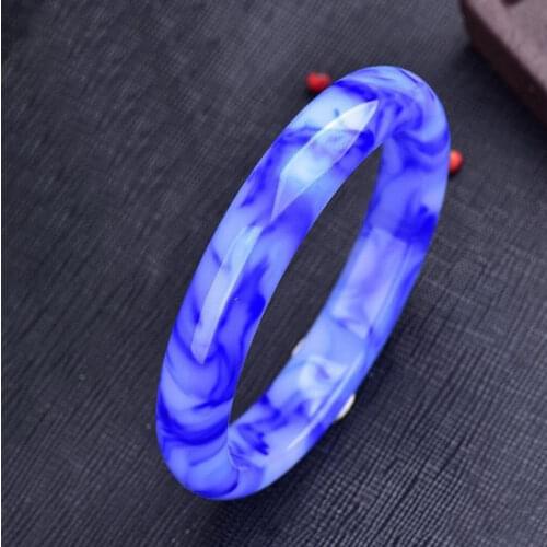 Natural Hetian jade blue and white porcelain womens floating flower bracelet jewelry gift Emerald Bangles Lady Party Gift