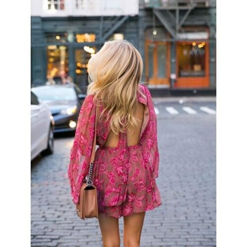 Runway Designer 2019 Summer Women Rompers Elegant Flower Floral Print Boho Chic Playsuits Sexy Loose Backless Female Jumpsuit