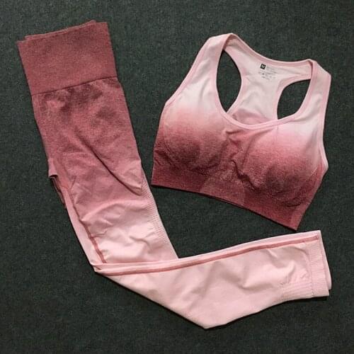 Women 2 Pcs Sports Suits Set Yoga Sets Gym Fitness Ombre Athletic Pants Bra Sportswear Leggings Seamless Sports Active