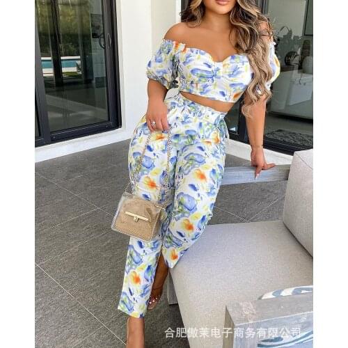 New womens printed suit two-piece suit ladies