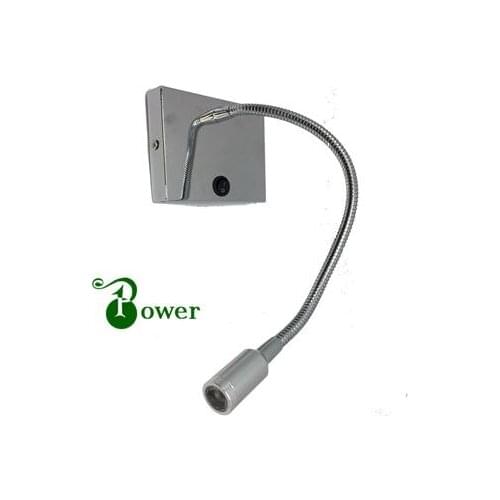 1W SHINY STEEL SQUARE BASE LED GOOSENECK BEDSIDE LED WALL LIGHT