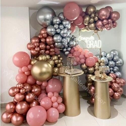 196pcs Retro Pink Balloons Garland Wedding Birthday Party Background Baby Shower Golden Holidays Dinner Silver Decor Rose Gold