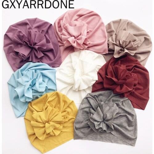 2020 Newborn Toddler Kids Baby Boy Girl Turban Cotton Beanie Hat Winter Warm Soft Flower Cap Pit Strip Beanie Caps