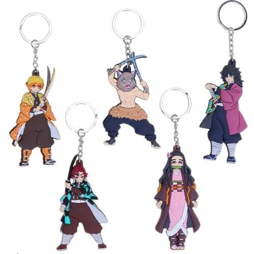 5pcs/set Anime Demon Slayer Kimetsu No Yaiba Tanjirou Nezuko Keychain Cosplay Zenitsu Figure Pendant Keyring Key Chains