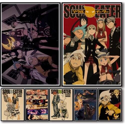 50 Designs Anime SOUL Eater Kraftpaper Poster Artwork Painting Abstract Fancy Wall Sticker for Coffee House Bar