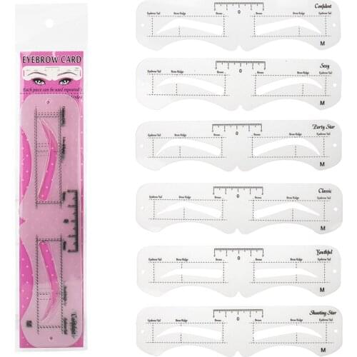 6Pcs/set Reusable Eyebrow Stencil Set Eye Brow DIY Drawing Guide Styling Shaping Grooming Template Card Easy Makeup