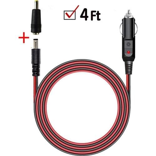 12V-24V DC Car Charger Auto Power Supply Cable 16 AWG Heavy Wire- DC 5.5mm x 2.1mm to Car Cigarette Lighter Male Plug Car Cable
