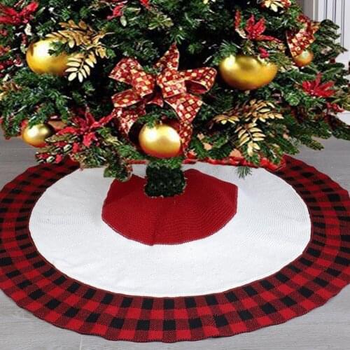 Big Round Knit Christmas Tree Skirt Tartan Stocking Holiday Christmas Tree Home Party Festive New Year Supplies