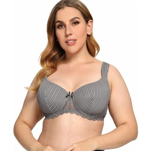 Back Support Sexy Lace Bras for Women Underwear Stripe Plus Size Femme Brassiere Bralette 32 34 36 38 40 42 44 46 48