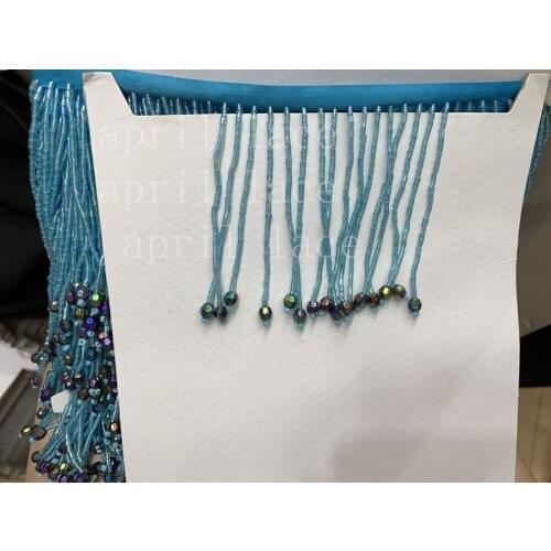 Cou006# 10 yards/bag 7cm width blue colorful pendents beads ribbon fringe tassel for decorative/wedding bridal ball gown dress
