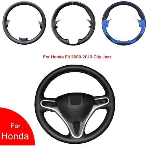 Breathable Punch Hand-Stitched Black Artificial Leather Car Steering Wheel cover For Honda Fit 2009-2013 City Jazz Insight