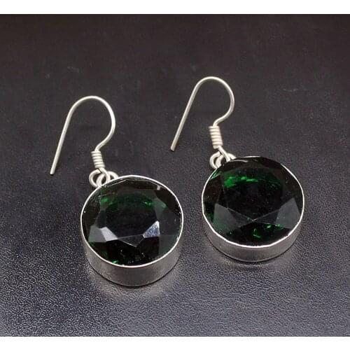 Gemstonefactory Big Promotion Single Unique 925 Silver Round Shape Green Topaz Women Ladies Gifts Dangle Drop Earrings 20212484