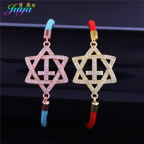 Juya Handmade Jewish Bracelet Supplies Micro Pave Zircon Star Of David Charm Bracelets For Women Men Religious Judaism Wholesale