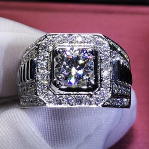 Mens 925 Sterling silver rings finger Luxury 2ct Created Diamond Engagement Wedding boys Sapphire gemstone ring Jewelry gift