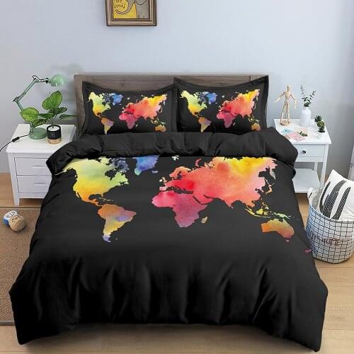 Vivid Printed Colorful Bed Duvet Cover with Pillow Covers World Map Luxury Bedding Set Soft Cozy Home Textiles Queen Size 2/3pc