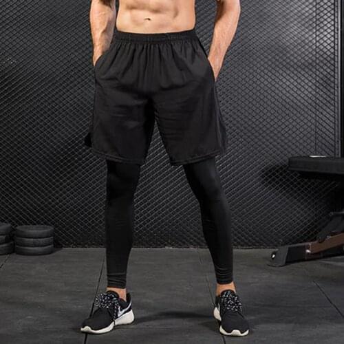New False Two Compression Tight Leggings Mens Leggings Fitness Exercises men pants joggers pants men Bodybuilding gyms clothing