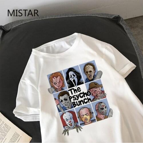Summer Women Cartoon t shirt Printed Chucky Horror Short Sleeve White Tops Graphic Tee Women Casual Harajuku T-shirt Female