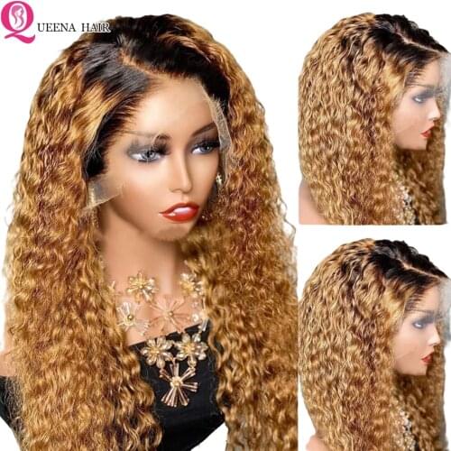 Blonde Ombre Human Hair Lace Wig Water Wave Honey Blonde Lace Front Wigs Preplucked T1B 27 30 Hd Transparent Lace Frontal Wig