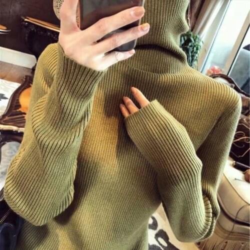Net Red Sweater Autumn And Winter Solid Color Slim High-Neck Sweater Womens Long-Sleeved Pullover All-Match Sweater Outer Wear