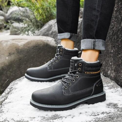 Men Boots Lace Up Round Toe Shoes Fashion Footwear High Quality Male Ankle Boots Winter Warm Snow Boots Big Size 46