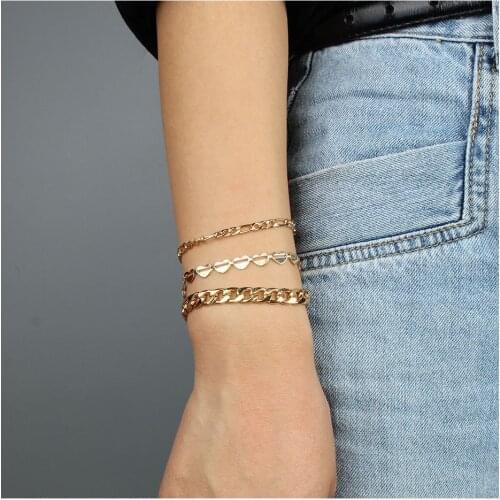 2021 New Bohemian Gold Chains Heart Bracelets for Women Fashion Jewelry Alloy 3 Pcs Set Bracelet