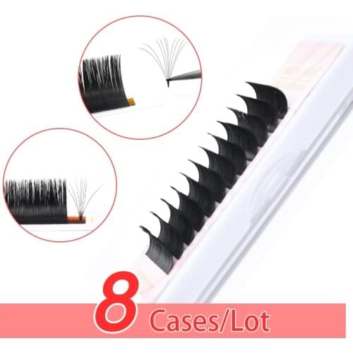 8 Case/lot Make-up Super Long Easy Fanning False Eyelash Extension 8-16mm Fast Blooming 2d-20d Fanning Lashes for Building