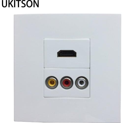 White Color HDMI2.0 3RCA Wall Panel 86mm Plate Audio Video Plug Socket Female To Female RCA Connector