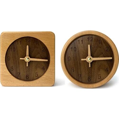 Natural Wood Square/Round Desktop Alarm Clock Creative Simple Design Wooden