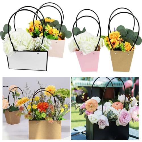 New Creative Gift Bag Portable Flower Box Waterproof Kraft Paper Handbag For Wedding Party Decor Baby Shower Favours Candy Boxes