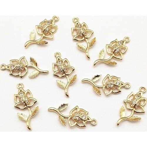 New Arrival! 23x11mm 50pcs Cubic Zirconia Flower Charm For Handmade Necklace Earring Parts DIY Accessories,Jewelry Findings