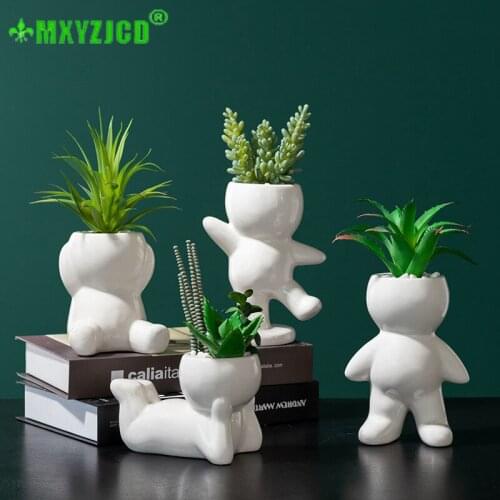New Ceramic Figurines Flower Pot Simulation Succulent Potted Plants Living Room Office Desktop Decoration Home Decor Ornaments